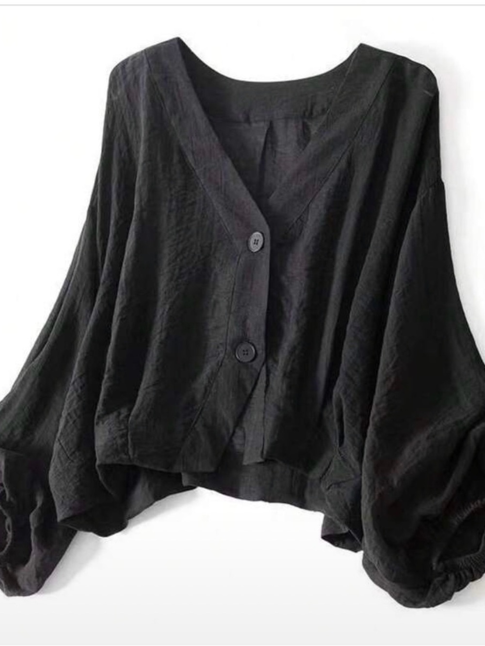 Black Oversized V-Neck Button Front Women's Top